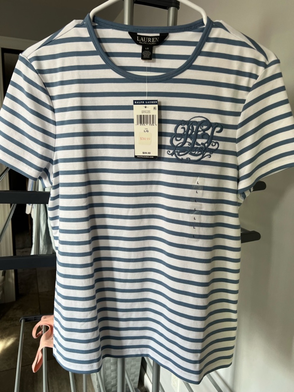 Ralph Lauren Blue and White Striped Crewneck Tee